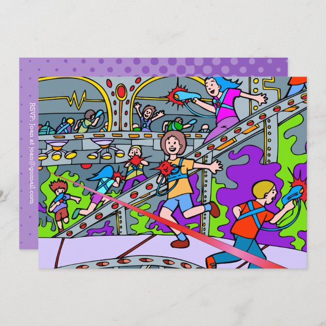 Einladung zum Laser Tag Geburtstag (Vorne/Hinten)