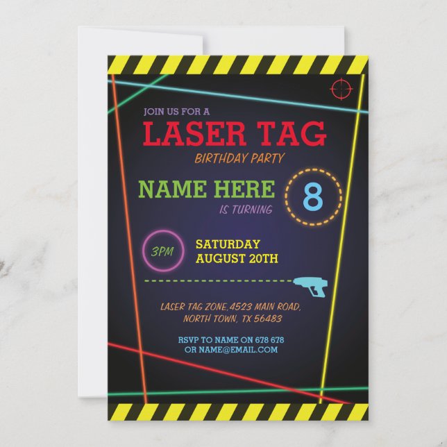 Einladung zum Laser Tag Geburtstag Party (Vorderseite)