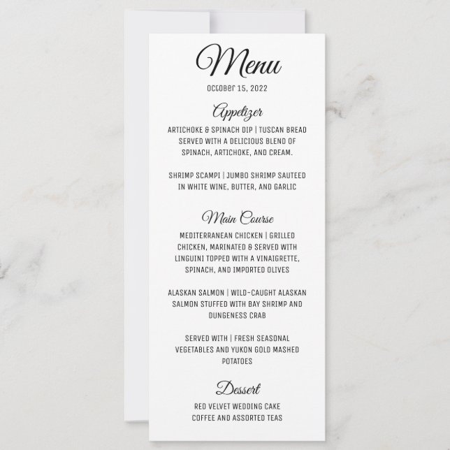 Einladung zum Minimalistischen Hochzeitmenü (Vorderseite)