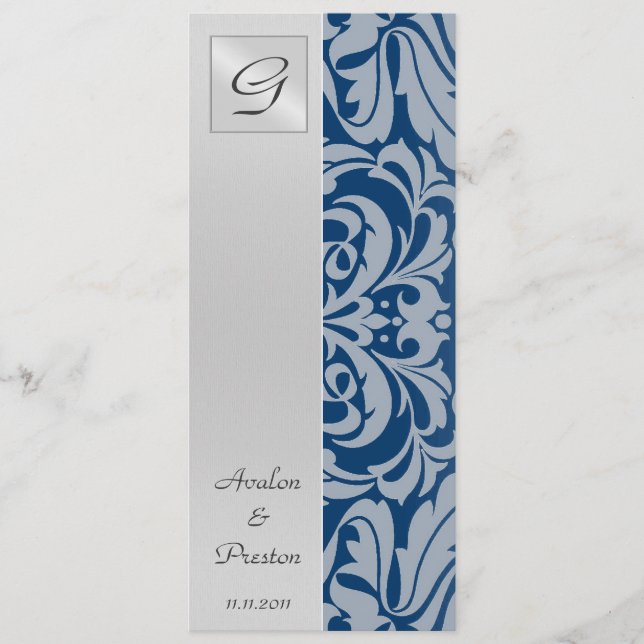 Einladung zum Mongram Royal Damask Hochzeitsprogra (Vorderseite)