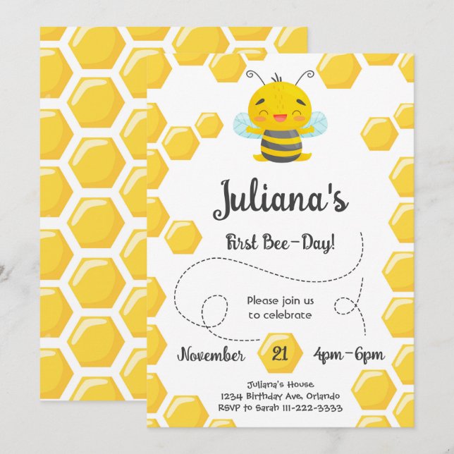 Einladung zum niedlichen ersten Bienentag (Vorne/Hinten)