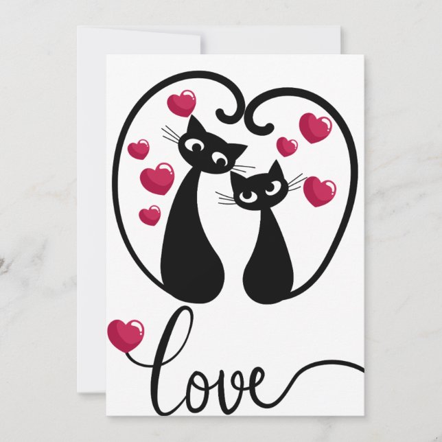 Einladung zum niedlichen Katzen Valentinstag (Vorderseite)