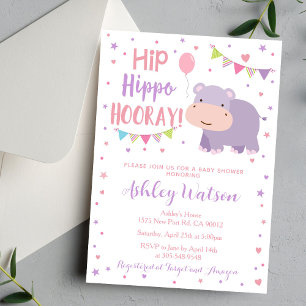 Einladung zum Nilpferd-Baby-Shower mit Tier-Thema