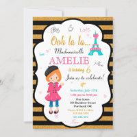 Einladung zum Pariser Geburtstag zum Girl Eiffel-T