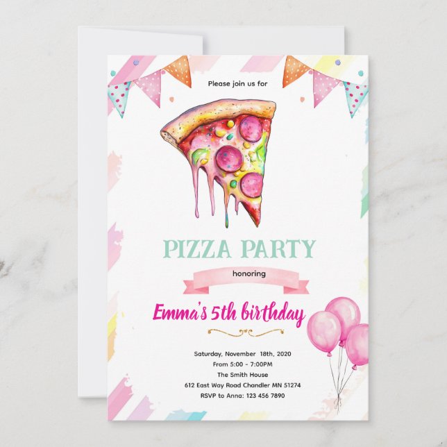 Einladung zum Pizza-Mädchen-Party-Thema (Vorderseite)