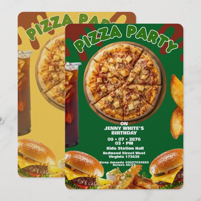 Einladung zum Pizzaparty-Thema (Vorne/Hinten)