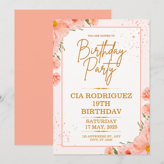 Einladung zum rosa Geburtstag (Vorne/Hinten)