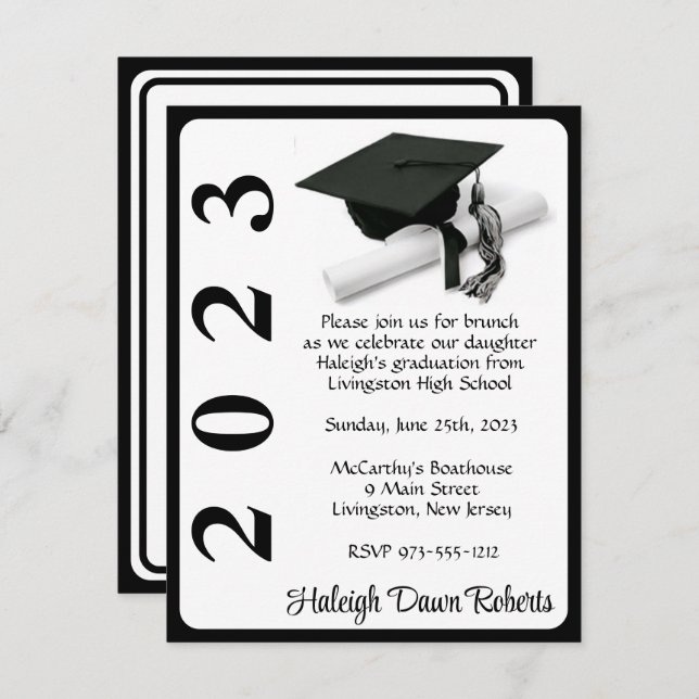 Einladung zum Schwarzweiß-Abschluss (Vorne/Hinten)