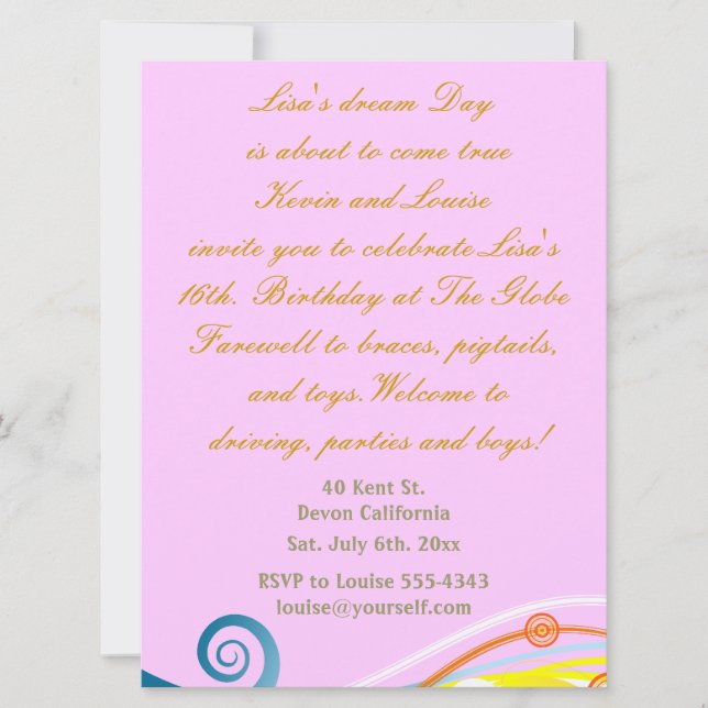 Einladung zum sechzehnten Geburtstag. (Vorderseite)