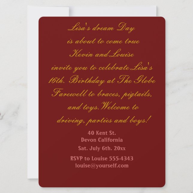 Einladung zum sechzehnten Geburtstag. (Vorderseite)