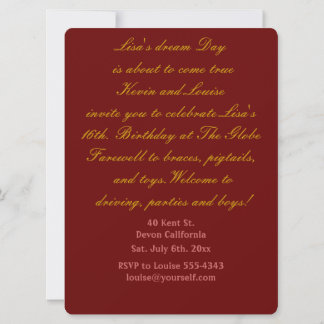 Einladung zum sechzehnten Geburtstag.