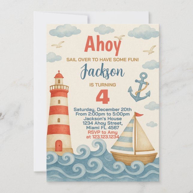 Einladung zum Segel Away Nautical Birthday (Vorderseite)