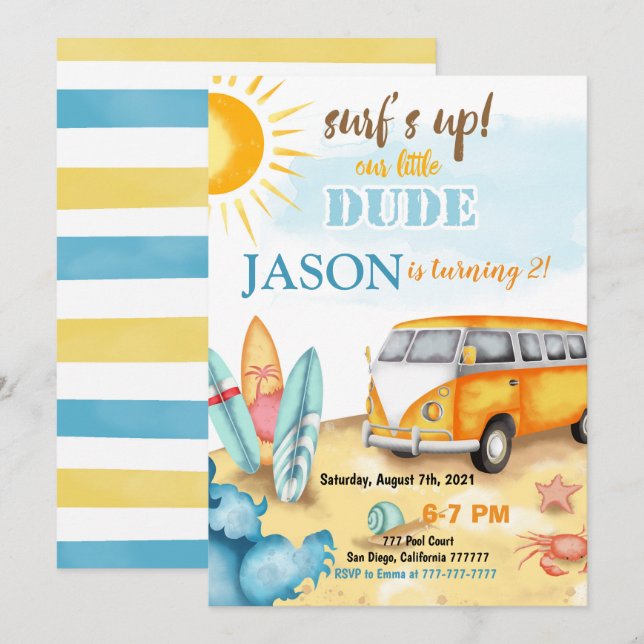 Einladung zum Surfen am Geburtstag (Vorne/Hinten)