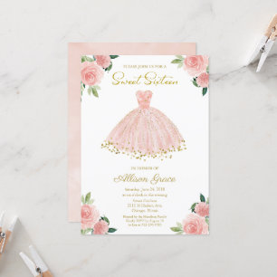 Einladung zum süßen 16. Geburtstag Goldfolie Rosa