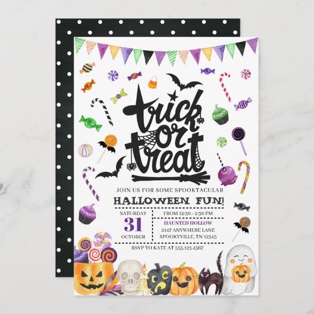 Einladung zum Trick oder Treat Halloween-Party (Vorne/Hinten)