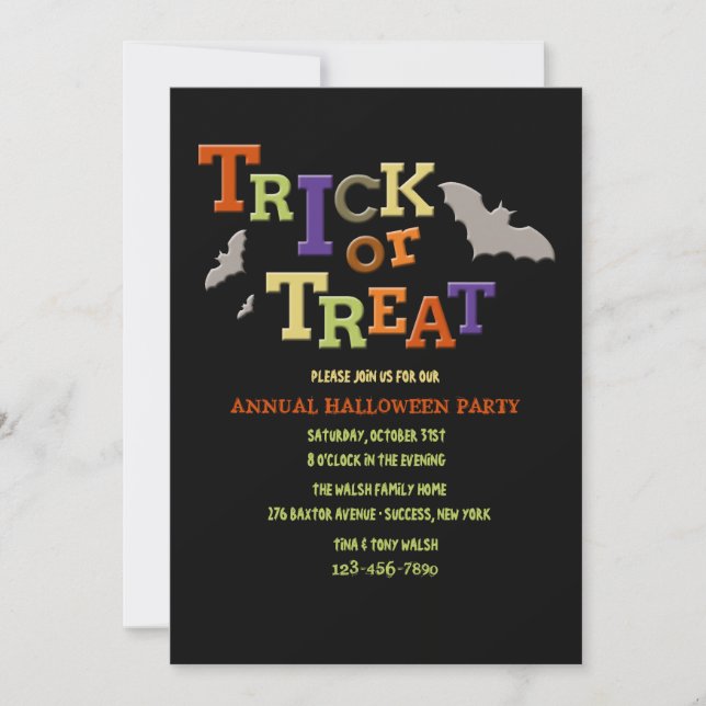 Einladung zum Trick oder Treat Halloween-Party (Vorderseite)