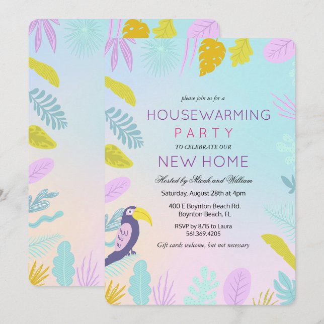 Einladung zum Tropical Palm Macaw Bird Housewarmin (Vorne/Hinten)