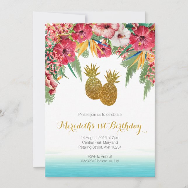 Einladung zum tropischen Sommer zum Geburtstag (Vorderseite)