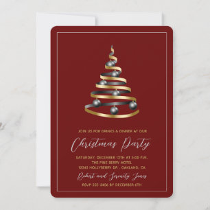 Einladung zum Weihnachts-Party Red Gold Tree