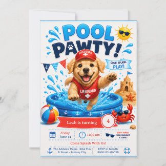 Einladung zum Welpen-Poolparty-Geburtstag als Rett