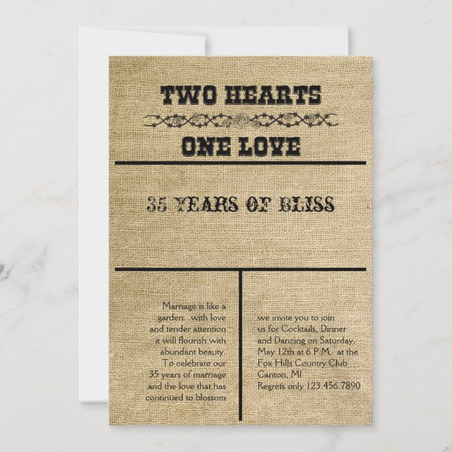 Einladung zum Western Burlap anlässlich des Jahres (Vorderseite)