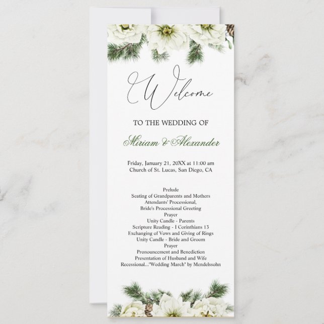 Einladung zum Winter Rose Pine Holly Wedding (Vorderseite)