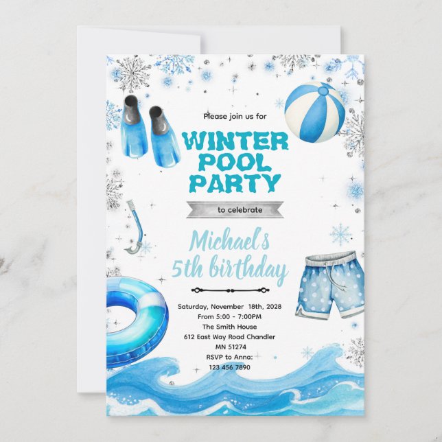 Einladung zum Winterpoolparty-Thema (Vorderseite)