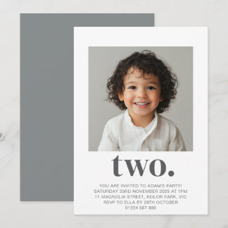 Einladung zum zweiten Geburtstag Foto in Grau