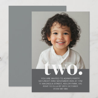 Einladung zum zweiten Geburtstag Foto in Grau