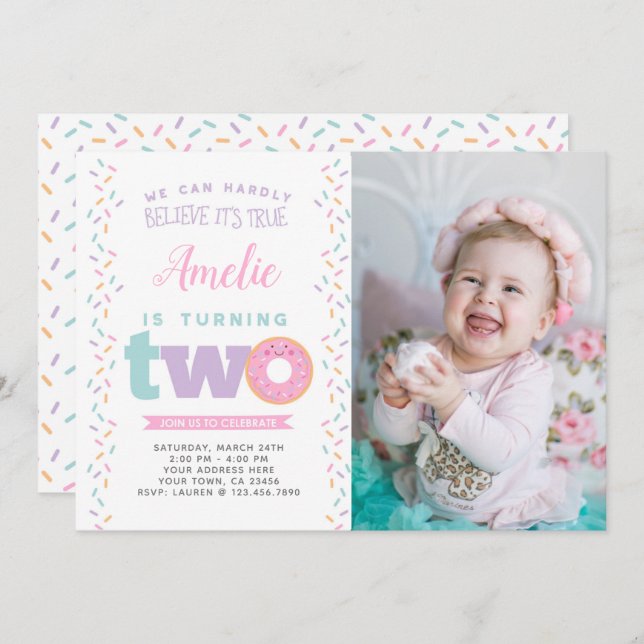 Einladung zum zweiten Geburtstag mit Foto (Vorne/Hinten)