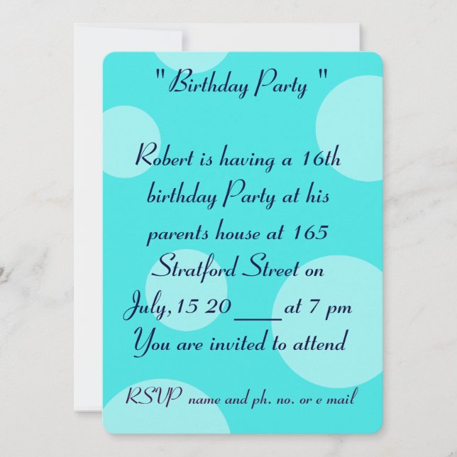 Einladung zur 16. Geburtstagskarte (Vorderseite)