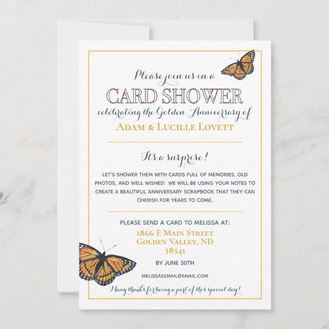 Einladung zur 50. Geburtstagskartendusche (Vorderseite)