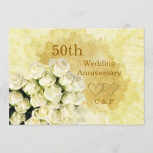 Einladung zur 50. Hochzeitstag mit weißen Rosen