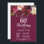 Einladung zur 60. Geburtstagsparty in Burgund<br><div class="desc">Burgund Floral 60. Geburtstagsparty Einladung für Frauen. Burgund Red Geburtstagsparty einladen. Burgunder Wasserfarben Blume. 13. 15. 16. 18. 20. 21. 30. 40. 50. 60. 70. 80. 90. 100. Für weitere Anpassungen klicken Sie bitte auf die Schaltfläche "Anpassen" und verwenden Sie unser Designwerkzeug,  um diese Vorlage zu ändern.</div>