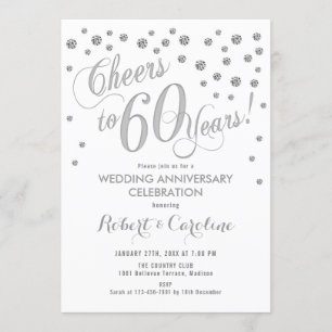 Einladung zur 60. Hochzeitstag - Silber Weiß