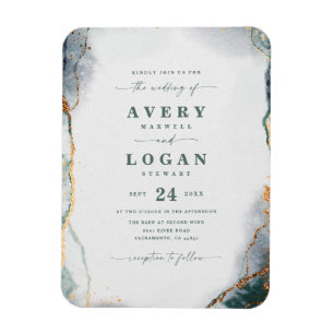 Einladung zur abstrakten grünen und goldenen Magne Magnet