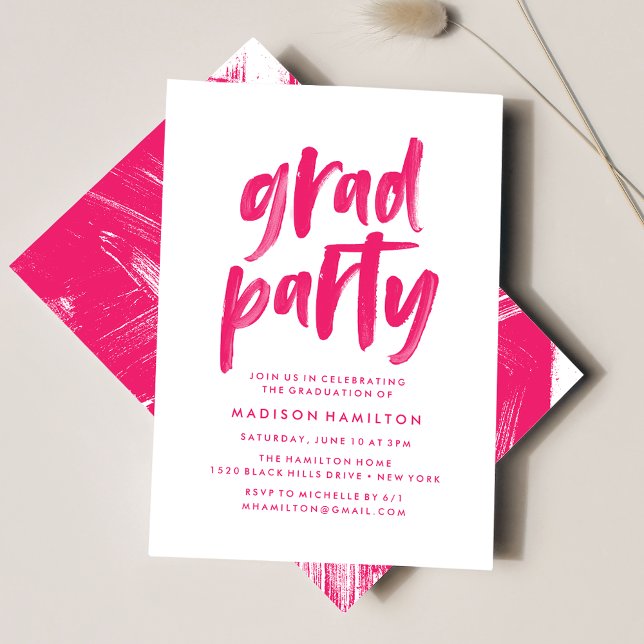 Einladung zur abstrakten Hot Pink Graduation Party (Von Creator hochgeladen)