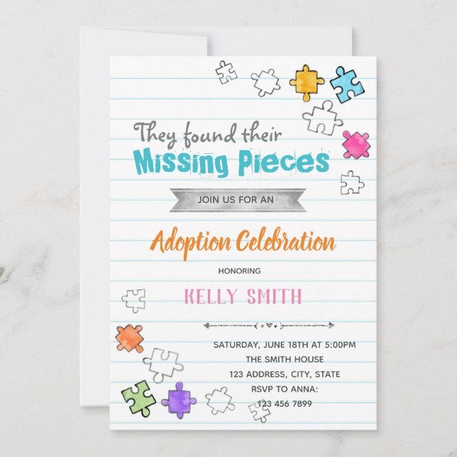 Einladung zur Adoptionsfeier Missing Pieces (Vorderseite)