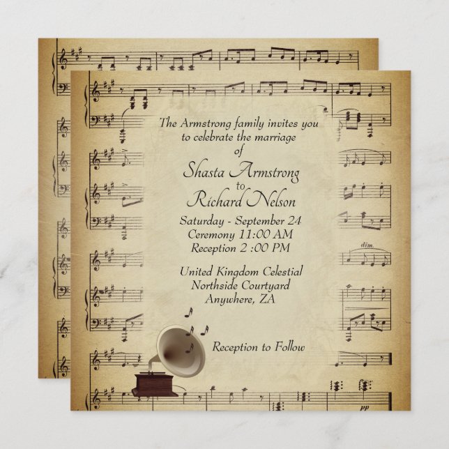 Einladung zur antiken Gramophone Music Wedding The (Vorne/Hinten)