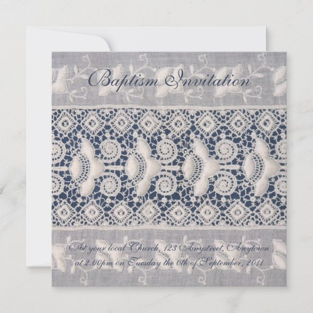 Einladung zur antiken Stickerei - Taufe (Junge) (Vorderseite)