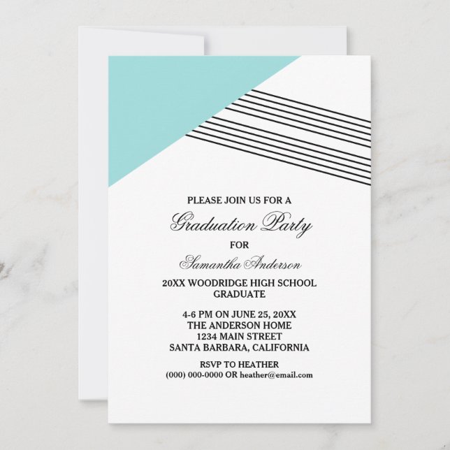 Einladung zur Aqua Geometric Stripe Graduation Par (Vorderseite)