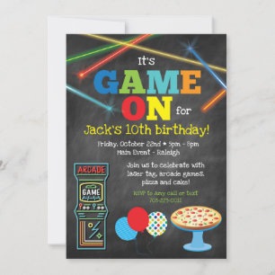 Einladung zur Arcade-Pizza-Party 'Game On' auf ein