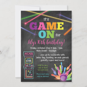 Einladung zur Arcade-Pizza-Party 'Game On' auf ein