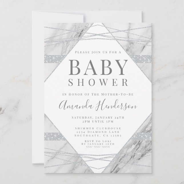 Einladung zur Baby-Dusche aus Diamant und Marmor (Vorderseite)