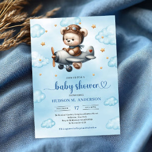Einladung zur Baby-Dusche für Jungen Teddybär-Pilo