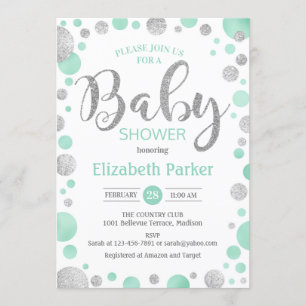 Einladung zur Baby Dusche - Grüne Minze Silberpunk