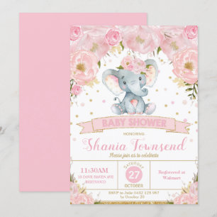 Einladung zur Baby-Party mit floralem Elefanten-Mä