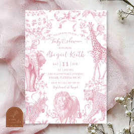 Einladung zur Baby-Party mit rosa Safari-Toile