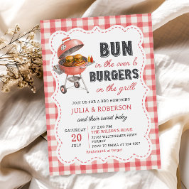 Einladung zur Baby-Party mit rotem Gingham-Burger-