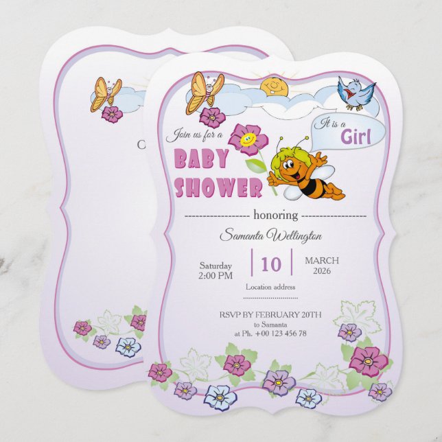 Einladung zur Baby Shower für Mädchen  (Vorne/Hinten)